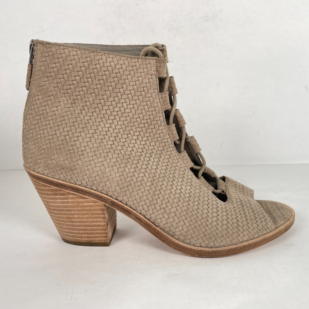 Eileen Fisher Slew Boots Womens Size 8.5 Taupe Suede Gladiator Lace Zip Up Shoes